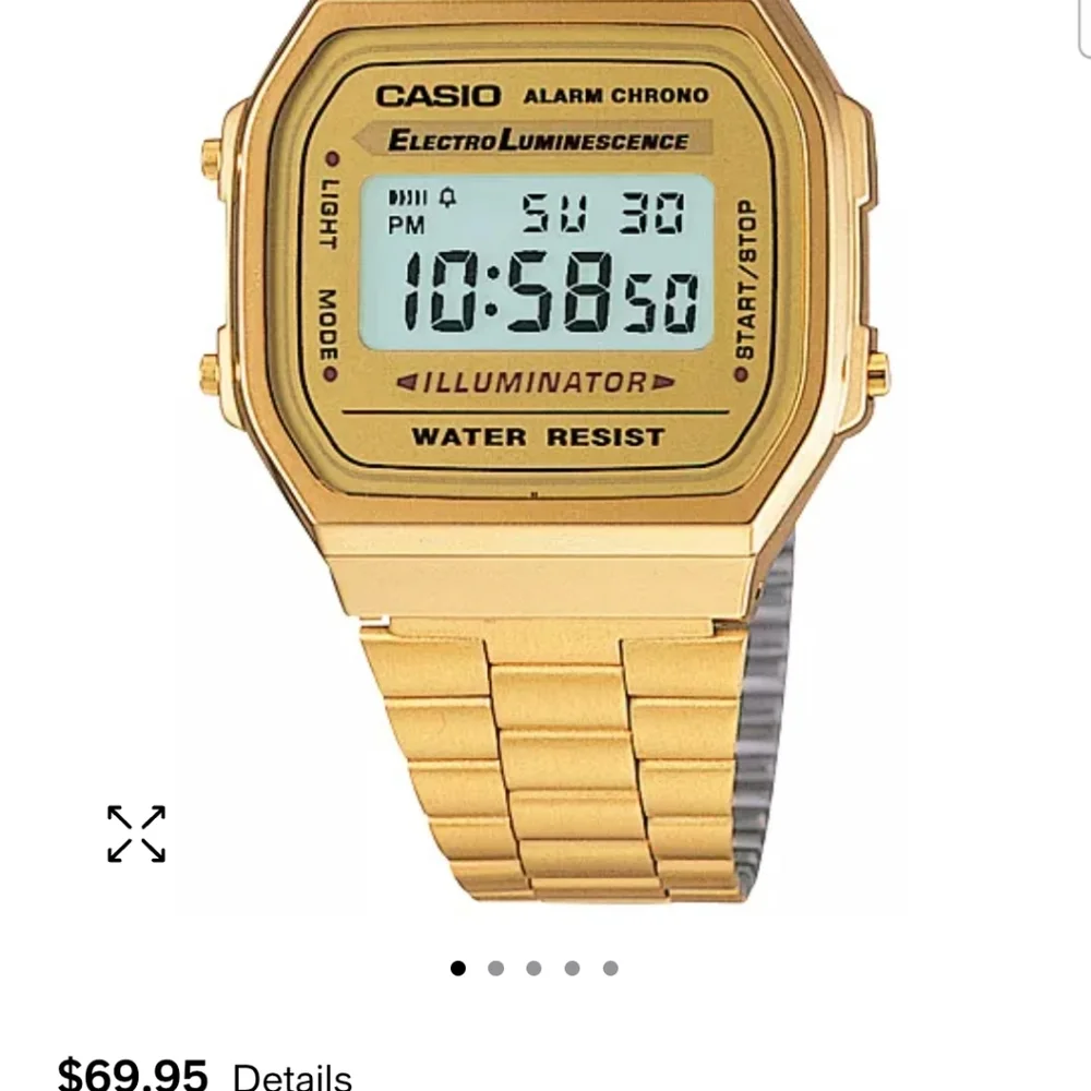 Men's Digital Vintage Gold-Tone Stainless Steel Bracelet Watch 39x39mm A168WG - Picture 4 of 4